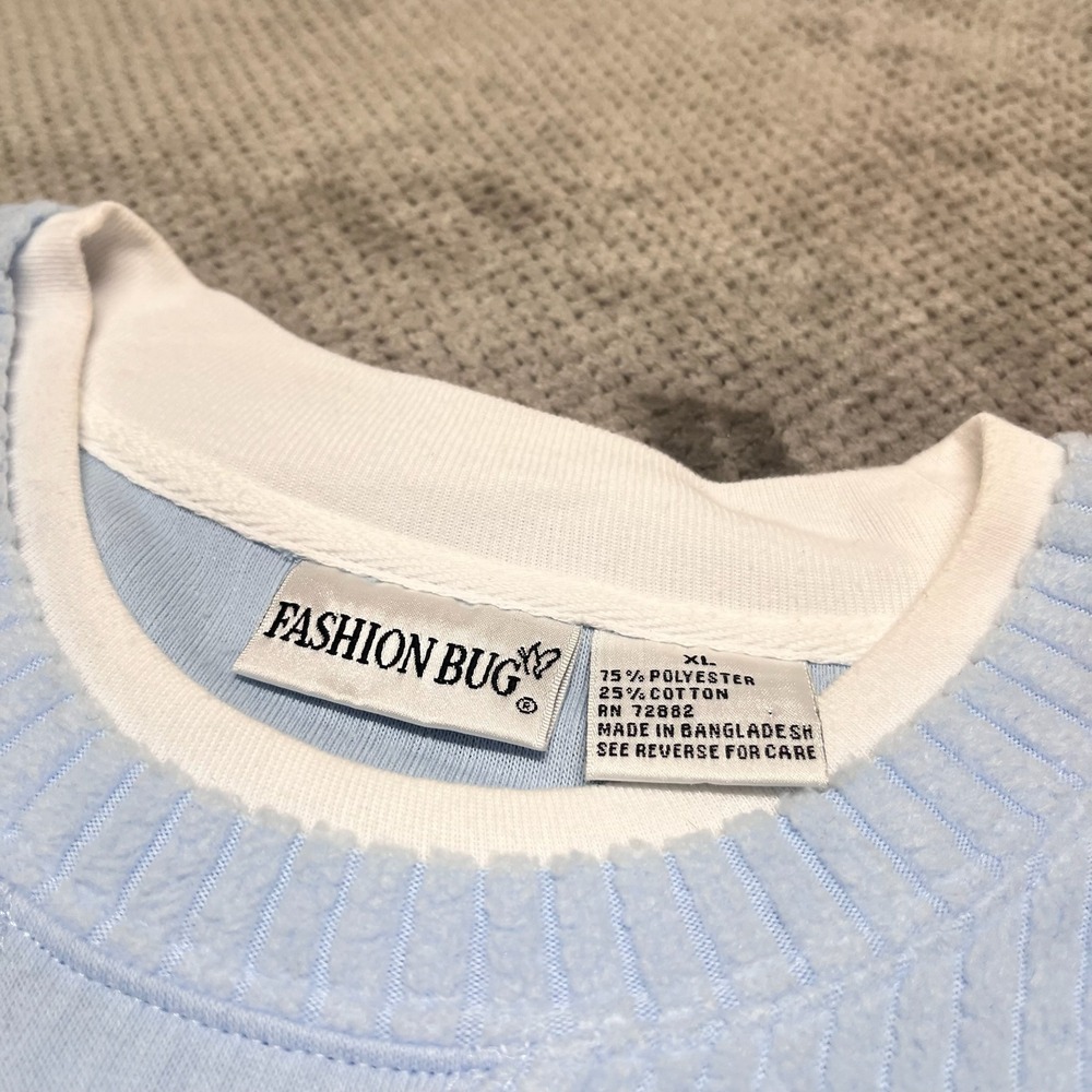 Fashion Bug Vintage Ribbed Sweatshirt XL Baby Blue Crewneck Double Layer Cuffs - Picture 3 of 8